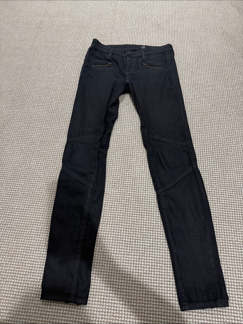 Ag Adriano Goldschmied Black Moto-Inspired Slim Jeans